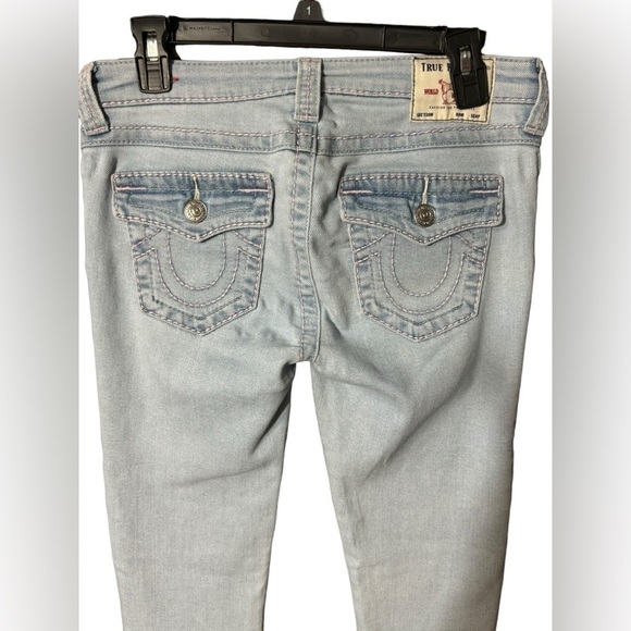 Womens True Religion Jeans Halle Light Blue Denim with Pink Stitching Size 28 - Picture 6 of 16